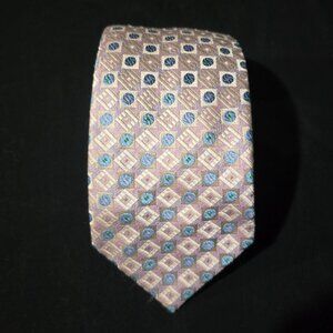 Dolcepunta Made in Italy Silk Necktie - Pink White Blue Geo - 3 3/4" x 61"